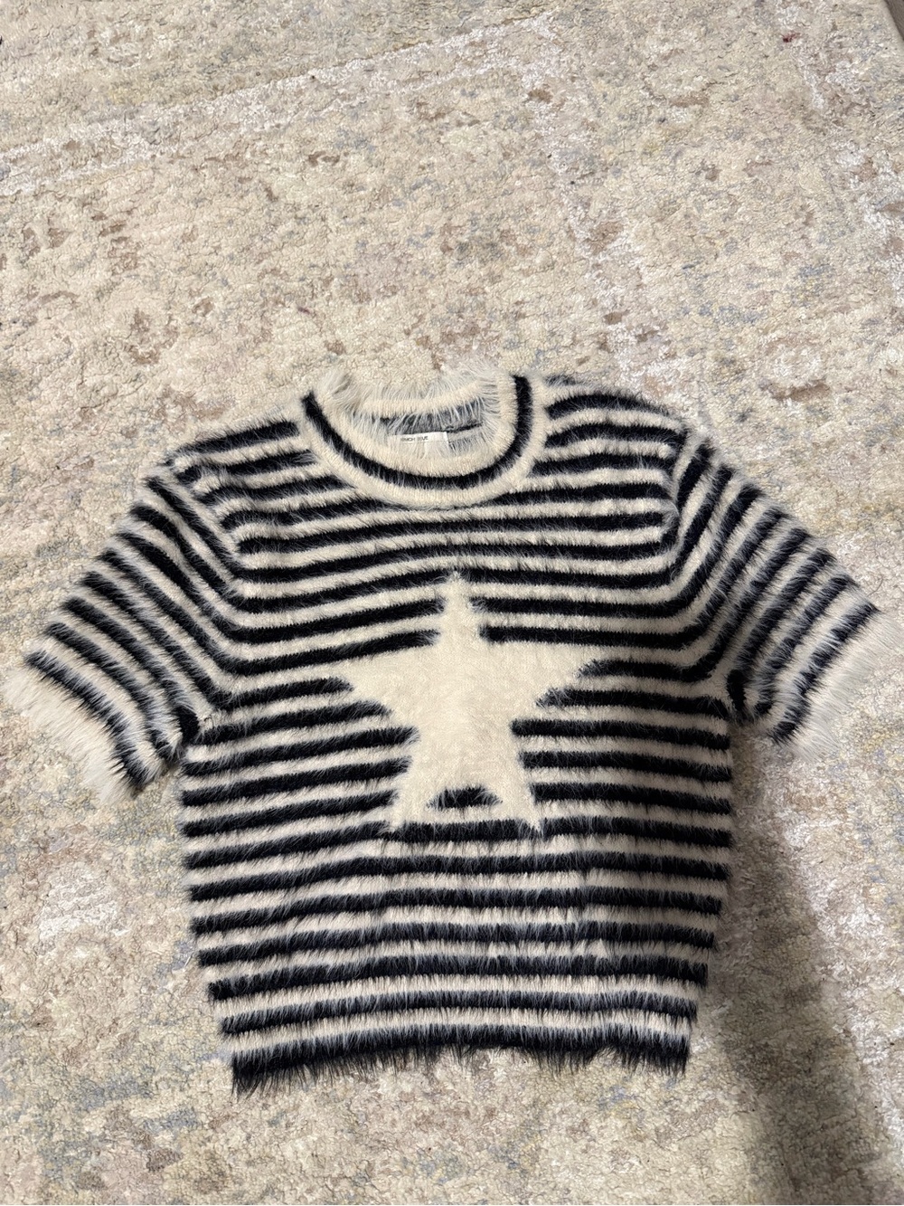 Kimchi Blue Star Stripe Fuzzy Short-Sleeve Top